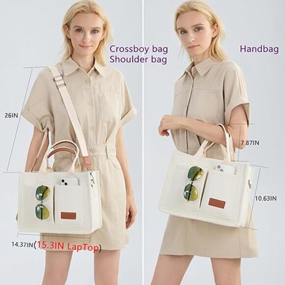 Tote Bag for Women With Compartments,Large Canvas Tote - Picture 3 of 3